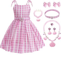 Girls Pink Costume Dress up Halloween Cosplay Birthday Party Outfits with Accessories