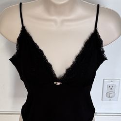 Cotton On black lace spaghetti straps little pink rose camisole top, size S