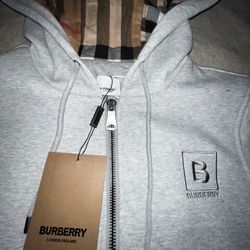 Grey Burberry Zip Up Hoodie Size L