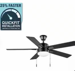 Hampton Bay 52” Matte Black Corwin LED Ceiling Fan w/Light Kit