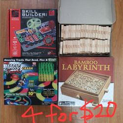 kids Toy Magic Crash Tracks, Jenga, Circuit Skill Builder 125,  Bamboo Labyrinth Board Game