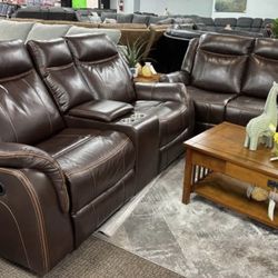 Brown Leather Couch Set 