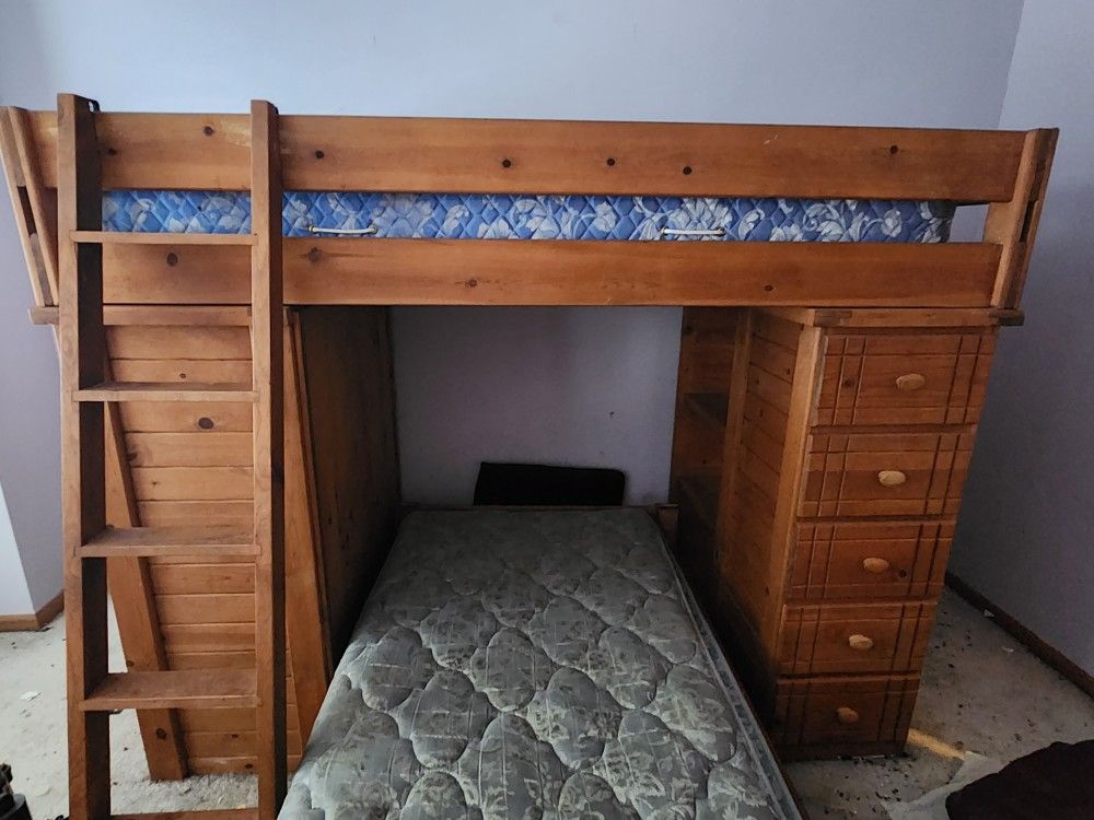 Wooden Bunk Bed With Desk