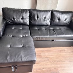 Sleeper Sofa Faux Leather Black 