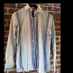 Gap Fitted Premium Dress Shirt Mens 15-151/2 Blue Purple Long Sleeve Striped Career Shirt