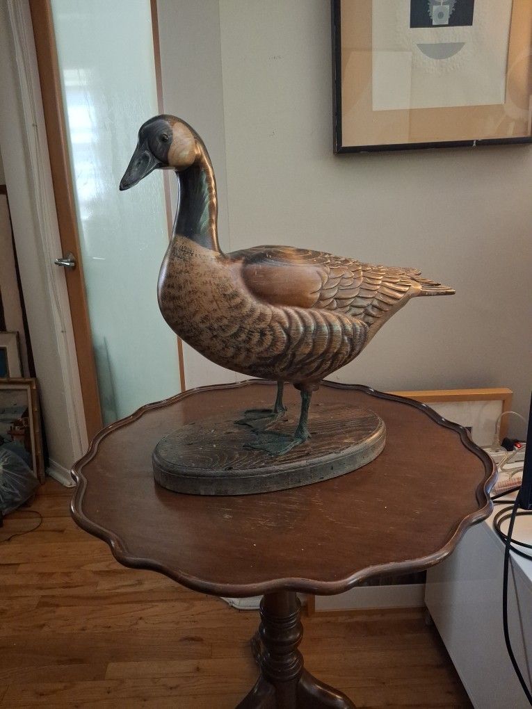 Vintage LARGE Hand Carved and Painted Wooden Canada Goose Decoy With Metal Mount