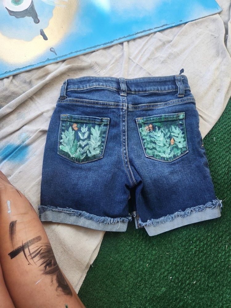 Handpainted, Upcycled Kids Cat And Jack Denim Shorts