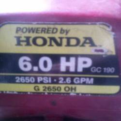 Honda  6.0 HP 2650psi 2.6gpm 
