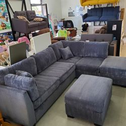 MOTHERS DAY SPECIAL New Dark Gray 3 Piece Reversible Sectional Sofa Couch Set Special With Ottoman 