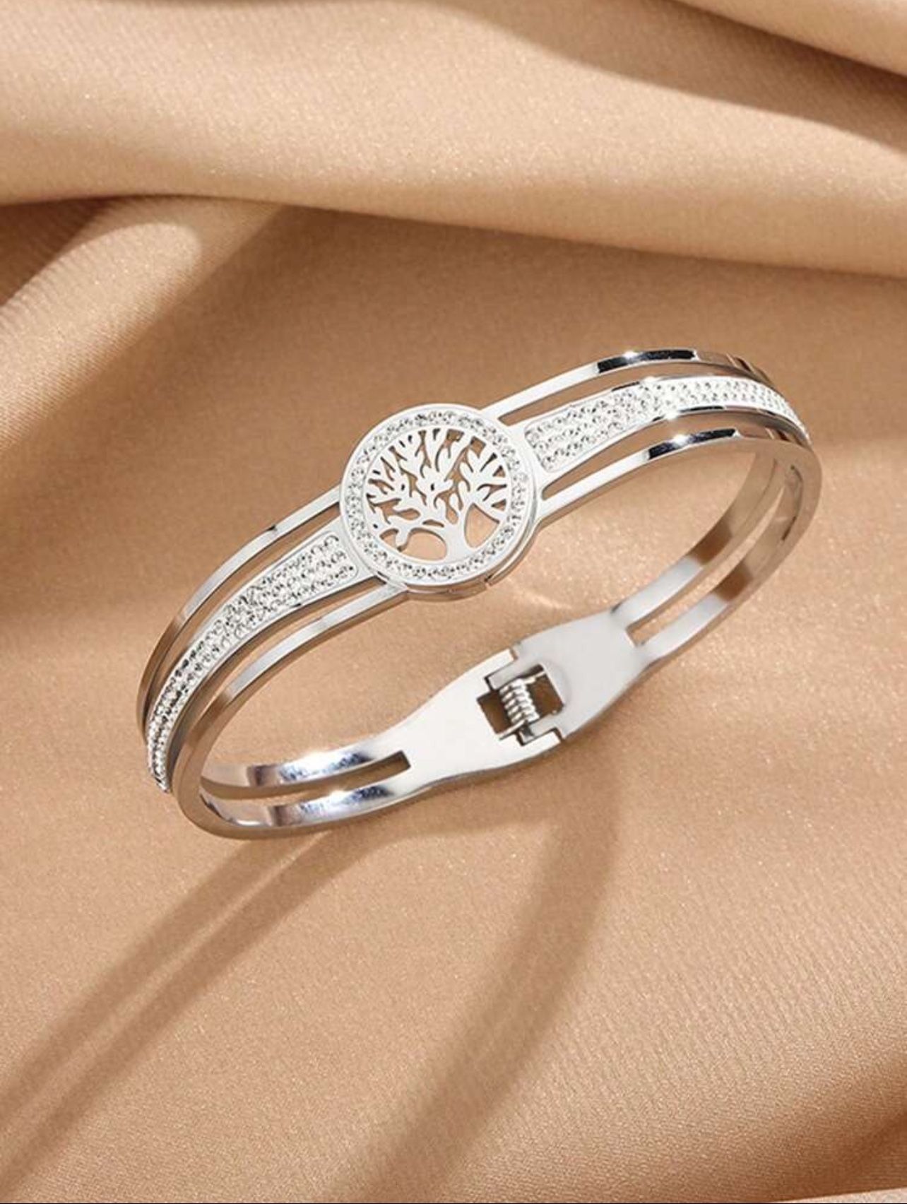 1pc Popular Stainless Steel Vacuum Plating Tree Of Life Bracelet, Simple And Versatile High-End Luxury, Exquisite And Creative, Ideal For Daily, Valen
