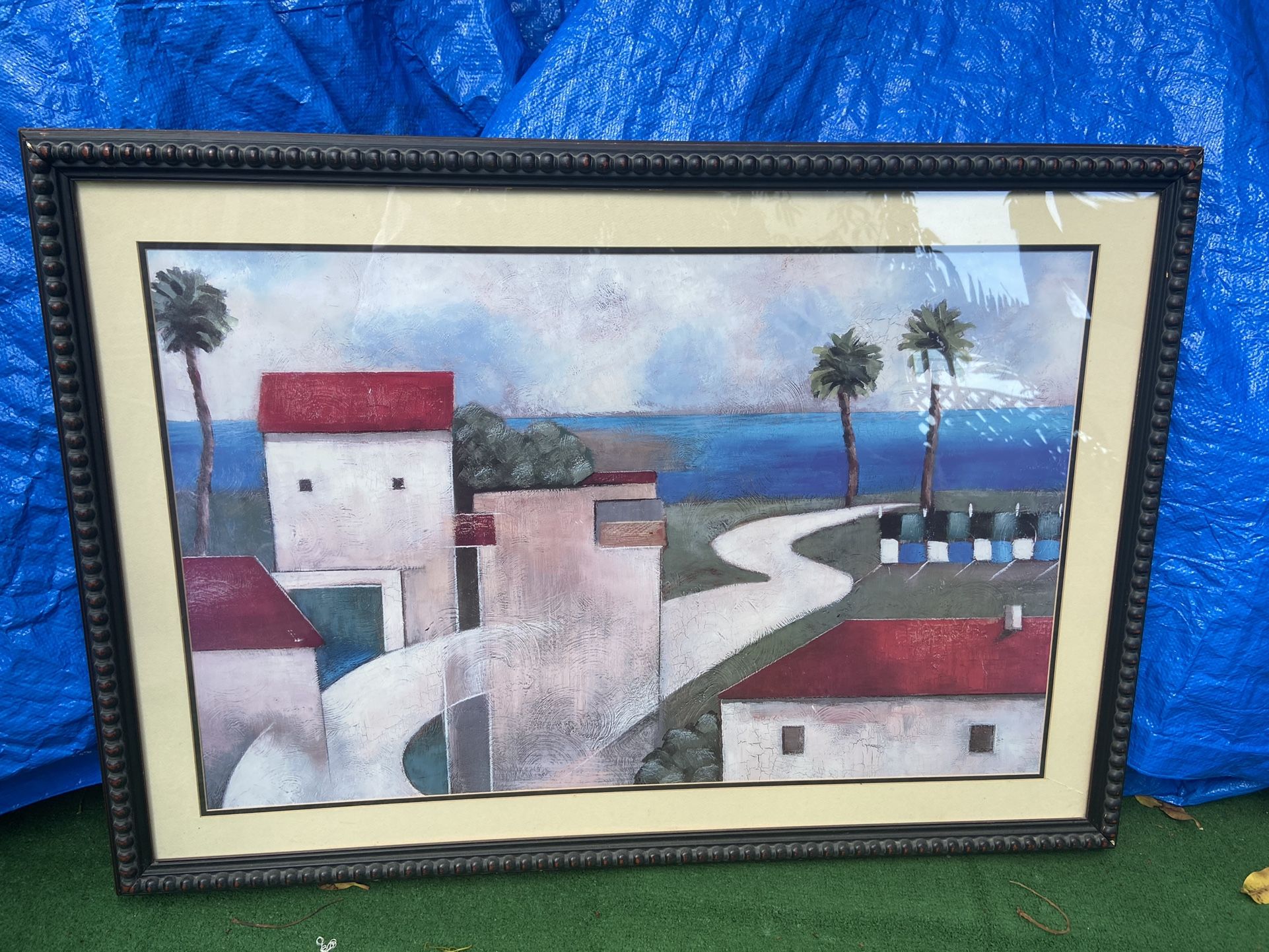 Picture frame, beautiful piece, new, “Flamingo” Very Caribean, meas. 31 x3720 Only $20 -picture Frame beautiful piece wooden frame, a very relax view,