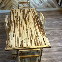 Hand Crafted Acacia Wood Dining Room Table And Chairs