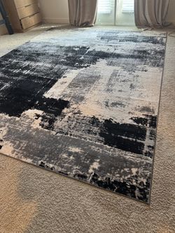 Abstract Area Rug Black Gray Cream