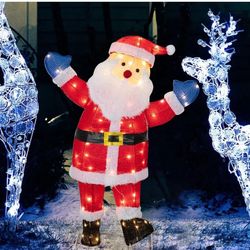 3FT Lighted Christmas Santa, Outdoor Pre-lit 3D Santa Claus Decor, Outdoor Indoor Christmas Holiday Decoration w/ 80 LED Lights for Lawn Yard Garden