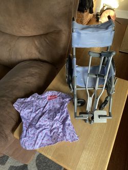American doll wheelchair set with crutches and hospital gown