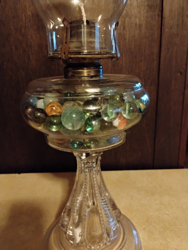 Oil Lamp Loaded With Vintage Marbles