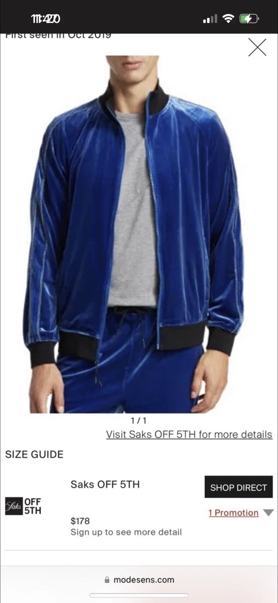 Madison Supply Velvet Track Jacket In True Blue Men Size M