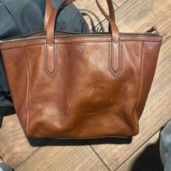 Fossil Brown Leather Tote Bag