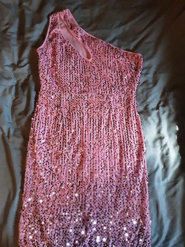 One Shoulder Pink Sequin Dress XL