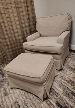 Beige Armchair with Ottoman