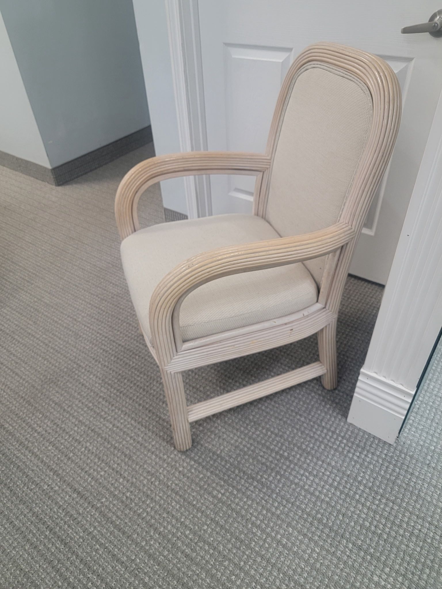 4 Beige Wood and Fabric Chairs
