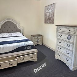 $55 Down Payment Chipped Bedroom Set Queen/King Bed Dresser nightstand and mirror Total Price