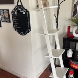 4 Tier Step Ladder Shelf White Wood 