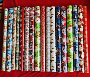 Lot 17 PREMIUM HEAVY WEIGHT GIFT WRAP PAPER CHRISTMAS 180 SQ FT ROLL ‼️ 3 NEW + 14 USED Some‼️ 9 OPENED & USED Some ‼️ Made In USA ‼️ BIN Included ‼️