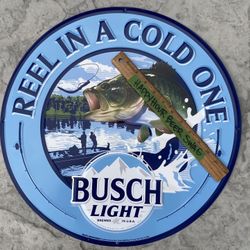 🔥 New Busch Light Bass Fishing Reel In A Cold One Metal Beer Bar Tin Sign 