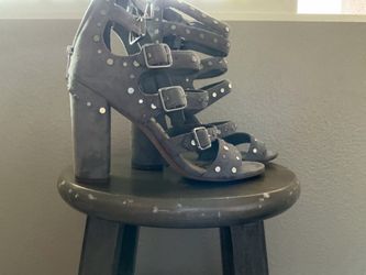 Sam Edelman York Grey Suede Studded Block Heels Size 8.5