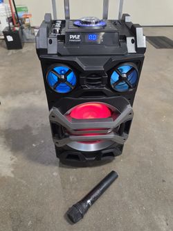 Pyle 500 Watt Portable BT Connectivity Karaoke Speaker System - PA Stereo with 8" Subwoofer, DJ Lights Rechargeable Battery Microphone, Recording Abil