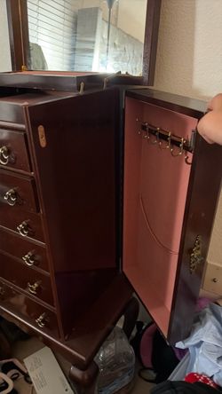 Tall Wooden Jewelry Armoire with Mirror