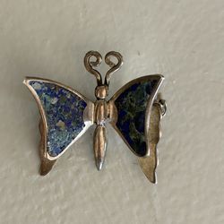 VTG OLD 1940’s 1950’s Sterling Silver Butterfly Brooch Pin Stamped:  Sterling 925 MCM Eagle 1  Gemstone:  Lapis Lazuli Blue
