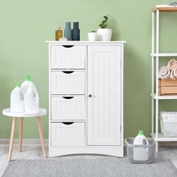 Bathroom floor storage cabinet, independent side organizer cabinet with 4 drawers and 1 cabinet, entrance storage unit, bathroom storage organizer,
