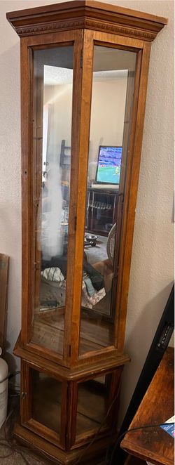 Wood Lighted Mirrored Curio Cabinet