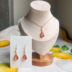 Jewelry Set Bridal, Peach Pearl Teardrop, Bridgerton Jewelry, Victorian Romantic