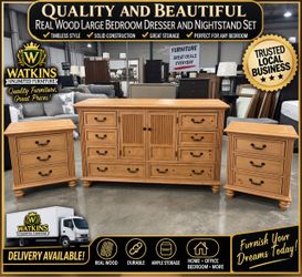 Quality Real Wood 3-Piece Dresser & Nightstand Bedroom Set – Heavy Duty