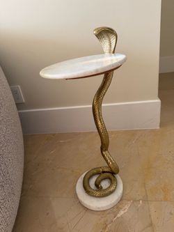 Cobra Snake Sculptural Side Table with Marble Top