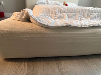 Modern Beige Upholstered Bed Frame with Headboard – Frame Only