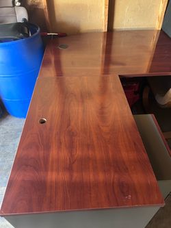 L shape desk with lock safe drawer