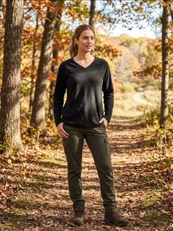 Women's Black Solid V-Neck Long Sleeve Pullover Top Shirt Size 2XL