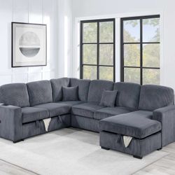 Corduroy Sectional Sleeper Sofa Pullout Bed With Storage