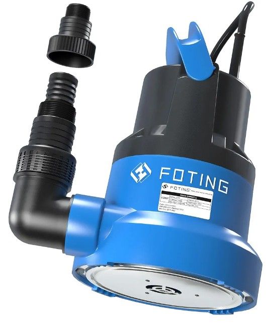 FOTING 1/2HP Submersible Water Pump with Stainless Steel Base - Removes Water to 0.04" Depth, 2450GPH Portable Sump Pump for Puddles, Pools, Boats, Ga