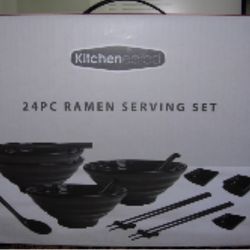 Kitchen Ramen Bowl Set 24 Piece Ramen Serving Set Serves Set Of 4 Black
