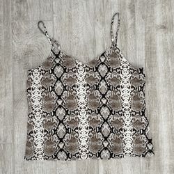 Banana Republic Womens Cream Snake Print V Neck Sleeveless Top Blouse, XS