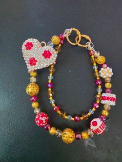 Heart with flowers bag chain phone chain