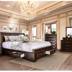 Bedroom Set 4 Pc Brown Cherry, New Especial Price 