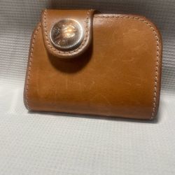 Genuine Leather Brown Bifold Wallet Western Concho Snap Closure