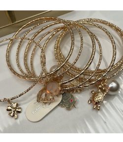 Huge Stack Diamond Cut Charm Bangles Bundle: 10 Bracelets