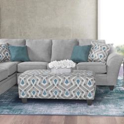 Linen Gray and Teal Quartz Sectional